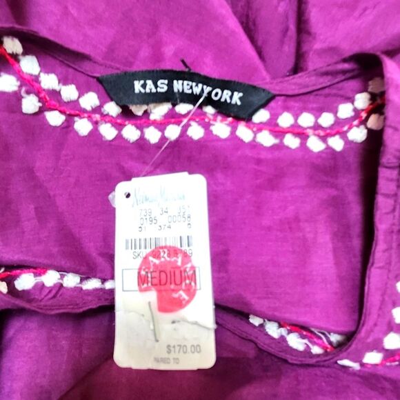 Kas New York Embroidered Silk Blend Purple Top Tunic Blouse Size M - Picture 5 of 6